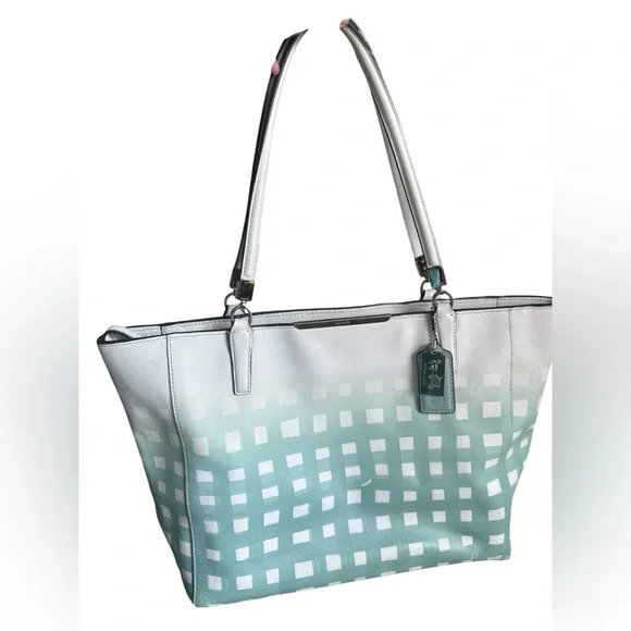 Coach Madison East/West Tote in Gingham Saffiano Leather - Picture 2 of 10